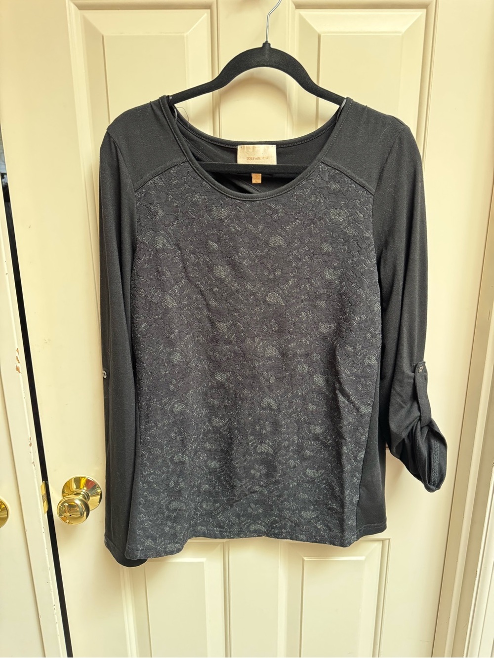 Skies Are Blue Black Lace-Front Long Sleeve Tee